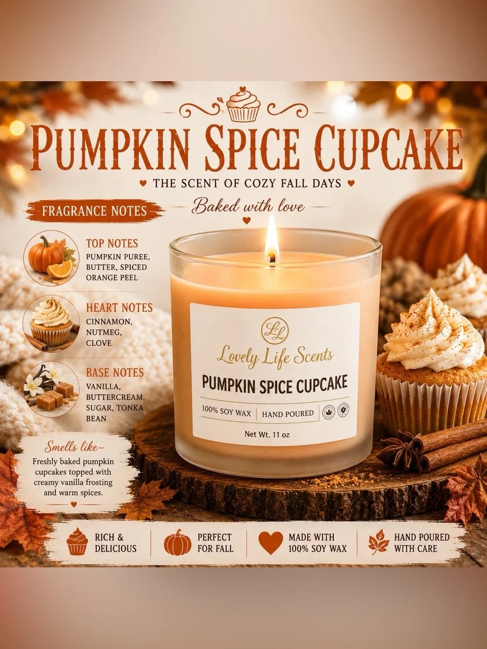 Hand Crafted 11 oz Premium Soy Wax Fall Candle Collection Lovely Life Scents